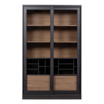 Vitrină neagră/în culoare naturală din lemn de pin cu ușă glisantă 125x200 cm James – WOOOD