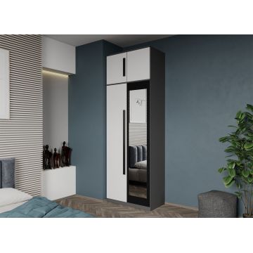 Dulap dormitor 2 usi Gri cu Alb+oglinda 83 x 240,3 cm - Dallas