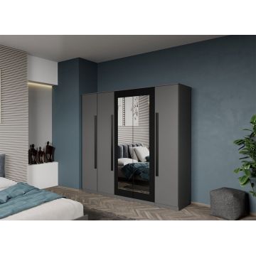 Dulap dormitor cu 5 usi Gri+oglinda 205,4 x 192,5 cm - Dallas