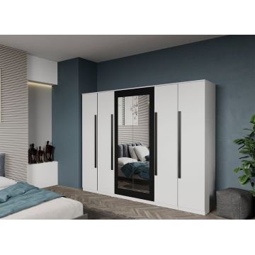 Dulap dormitor cu 6 usi Alb+oglinda 246,4 x 192,5 cm - Dallas