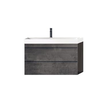 Set mobilier și lavoar suspendat, Kolpasan, Naomi, cu 2 sertare, 70 cm, dark concrete