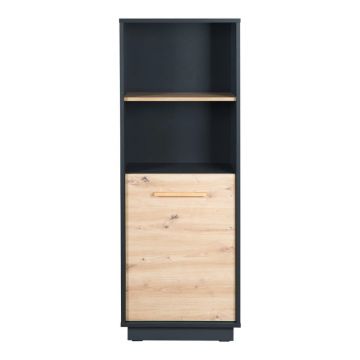 Bibliotecă pentru copii gri antracit/natural cu aspect de lemn de stejar 55x150 cm Lenn – Roba