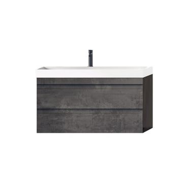 Set mobilier și lavoar suspendat, Kolpasan, Naomi, cu 2 sertare, 80 cm, dark concrete