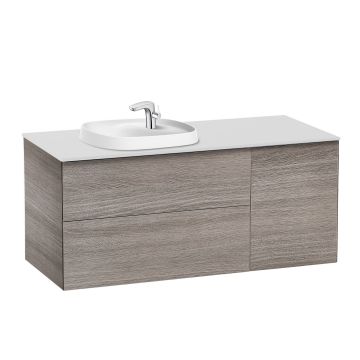 Dulap baza Roca Beyond cu usa si doua sertare pentru lavoare in blat orientare stanga 120cm stejar city