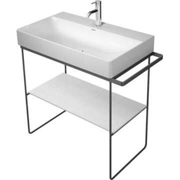 Consola metalica pe pardoseala pentru lavoar Duravit DuraSquare 865x451mm cu port-prosop reversibil fara raft negru mat