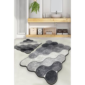 Set 2 covorase baie Circle, Gri/Gri deschis/Alb, 100% poliester, 60 x 100 cm / 50 x 60 cm