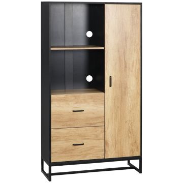 HOMCOM Bufet Modern cu 2 Sertare, 2 Rafturi și un Dulăpior cu 4 Compartimente, 88x35x160 cm, Lemn Natural | Aosom Romania