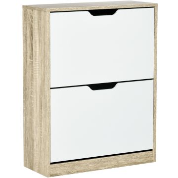 HOMCOM Dulap pentru Încălțăminte cu 2 Sertare Rabatabile, Dulap pentru 8 Perechi de Încălțăminte, 62,5x26x81 cm, Natural | Aosom Romania