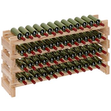 HOMCOM Raft pentru Sticle de Vin, Etajeră pentru Sticle cu 4 Rafturi pentru 48 Sticle, 114x28x56,5 cm, Lemn Natural | Aosom Romania