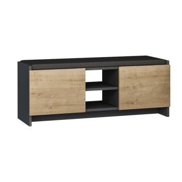 Bancuta Zulla cu dulap pentru pantofi melamina culoare antracit stejar 110x37x43 cm