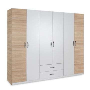 Dulap Drum Cu 6 Uși Culoare Stejar-Alb 240x53x209 cm