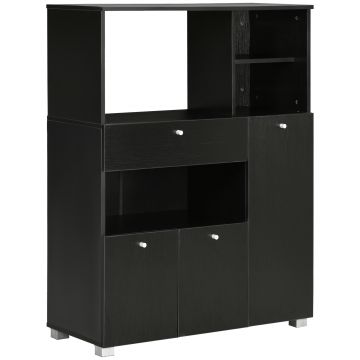 HOMCOM Bufet de Bucătărie pentru Cuptor cu Microunde, Mobilier cu Dulapuri, Rafturi și Sertar, 90x40x120 cm, Negru | Aosom Romania