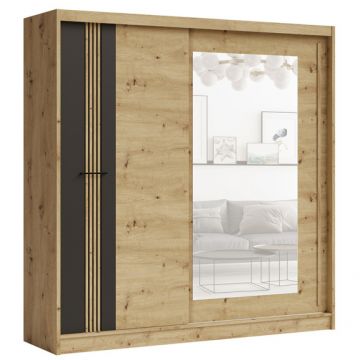 Dulap 2 Usi Culisante Milano Stejar Artisan Si Negru, 200 Cm Dulap 2 Usi Culisante Milano Stejar Artisan Si Negru, 200 Cm