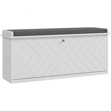 HOMCOM Banc pentru pantofi cu sertar rabatabil, pernă pentru așezare și raft reglabil, 100 x 26 x 44,5 cm, alb | Aosom Romania HOMCOM Banc pentru pantofi cu sertar rabatabil, pernă pentru așezare și raft reglabil, 100 x 26 x 44,5 cm, alb | Aosom Romania