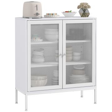 HOMCOM Bufet mobilier de bucătărie la 3 niveluri cu 2 uși perforate cu raft reglabil 80 x 37 x 92 cm alb | Aosom Romania HOMCOM Bufet mobilier de bucătărie la 3 niveluri cu 2 uși perforate cu raft reglabil 80 x 37 x 92 cm alb | Aosom Romania
