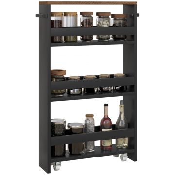 HOMCOM Cărucior de depozitare pe roți 3 nivele de depozitare și mâner, dim. 51,5l x 13l x 80H cm | Aosom Romania HOMCOM Cărucior de depozitare pe roți 3 nivele de depozitare și mâner, dim. 51,5l x 13l x 80H cm | Aosom Romania