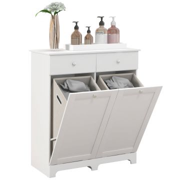 HOMCOM Dulap de baie, mobilier de stocare, cu coșuri pentru rufe pliabile 2 sertare, 78L x 40l x 90,5H cm, alb | Aosom Romania HOMCOM Dulap de baie, mobilier de stocare, cu coșuri pentru rufe pliabile 2 sertare, 78L x 40l x 90,5H cm, alb | Aosom Romania