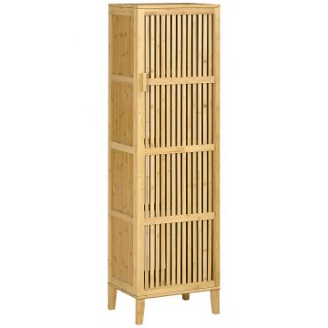 HOMCOM Mobilier de depozitare din bambus cu rafturi și ușă cu design cu lamele pentru baie, dormitor, salon 40 x 30 x 140 cm | Aosom Romania HOMCOM Mobilier de depozitare din bambus cu rafturi și ușă cu design cu lamele pentru baie, dormitor, salon 40 x 30 x 140 cm | Aosom Romania