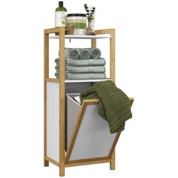 HOMCOM Mobilier pe picioare din bambus coș pentru rufe baie economisire de spațiu, 2 rafturi, dim. 40L x 30l x 86,5H cm | Aosom Romania HOMCOM Mobilier pe picioare din bambus coș pentru rufe baie economisire de spațiu, 2 rafturi, dim. 40L x 30l x 86,5H cm | Aosom Romania