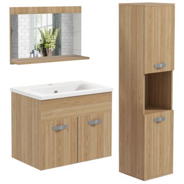 kleankin Set de mobilier de baie oglindă coloană + dulap sub chiuvetă suspendat cu bol, dulap coloană natural | Aosom Romania kleankin Set de mobilier de baie oglindă coloană + dulap sub chiuvetă suspendat cu bol, dulap coloană natural | Aosom Romania