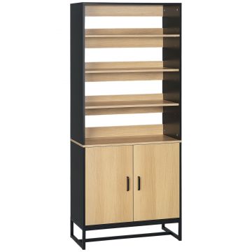 HOMCOM Bufet armoire de cuisine multi-stocare cu dulap și rafturi reglabile din lemn și oțel 75 x 35 x 175 cm | Aosom Romania HOMCOM Bufet armoire de cuisine multi-stocare cu dulap și rafturi reglabile din lemn și oțel 75 x 35 x 175 cm | Aosom Romania