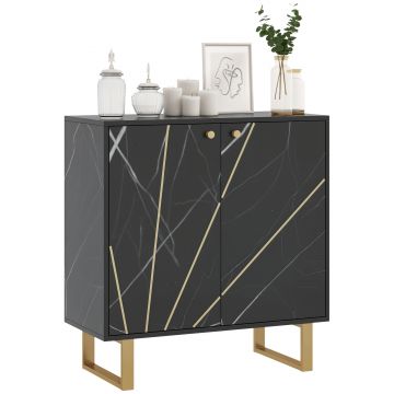 HOMCOM Bufet de depozitare cu 2 uși și raft reglabil, picioare din metal 76 x 35 x 77 cm ton marmură neagră | Aosom Romania HOMCOM Bufet de depozitare cu 2 uși și raft reglabil, picioare din metal 76 x 35 x 77 cm ton marmură neagră | Aosom Romania
