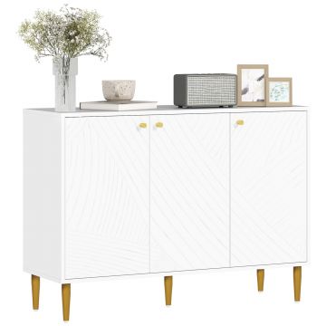 HOMCOM Bufet mobilier de depozitare cu 2 dulapuri, 3 uși rafturi reglabile picioare aurii din oțel 107 x 35 x 77 cm alb | Aosom Romania HOMCOM Bufet mobilier de depozitare cu 2 dulapuri, 3 uși rafturi reglabile picioare aurii din oțel 107 x 35 x 77 cm alb | Aosom Romania