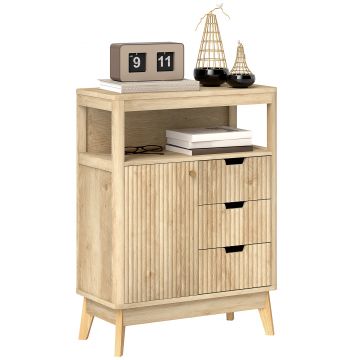 HOMCOM Bufet salon mobilier de depozitare cu dulap cu uși, raft reglabil și raft deschis, 60x30x81cm, lemn natural | Aosom Romania HOMCOM Bufet salon mobilier de depozitare cu dulap cu uși, raft reglabil și raft deschis, 60x30x81cm, lemn natural | Aosom Romania