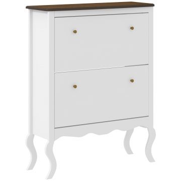 HOMCOM Șifonier Îngust cu 2 Sertare Abatibile Rafturi Reglabile pentru 16 Perechi de Pantofi 84x29x109 cm Alb | Aosom Romania HOMCOM Șifonier Îngust cu 2 Sertare Abatibile Rafturi Reglabile pentru 16 Perechi de Pantofi 84x29x109 cm Alb | Aosom Romania