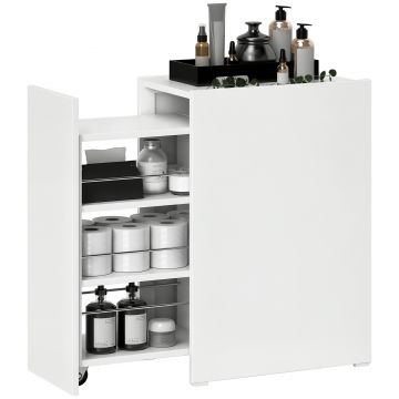 HOMCOM Mobilier de baie compact și îngust cu sertar pe role, 3 compartimente, 47 x 30 x 66,5 cm, alb | Aosom Romania HOMCOM Mobilier de baie compact și îngust cu sertar pe role, 3 compartimente, 47 x 30 x 66,5 cm, alb | Aosom Romania