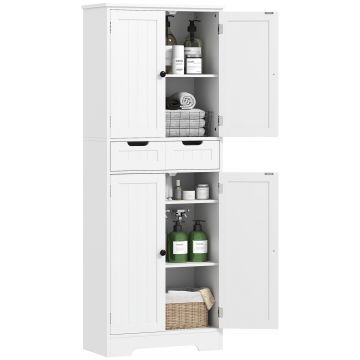 HOMCOM Mobilier de baie cu sertar, dulap cu uși, raft reglabil, 60 x 30 x 160 cm, alb | Aosom Romania HOMCOM Mobilier de baie cu sertar, dulap cu uși, raft reglabil, 60 x 30 x 160 cm, alb | Aosom Romania