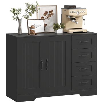HOMCOM Sideboard, Cufăr, stil modern, 4 sertare, 1 dulap, 105 x 40 x 76 cm, Negru | Aosom Romania HOMCOM Sideboard, Cufăr, stil modern, 4 sertare, 1 dulap, 105 x 40 x 76 cm, Negru | Aosom Romania